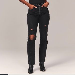 ABERCROMBIE & FITCH CURVE LOVE HIGH RISE DISTRESSED DAD JEAN Tall